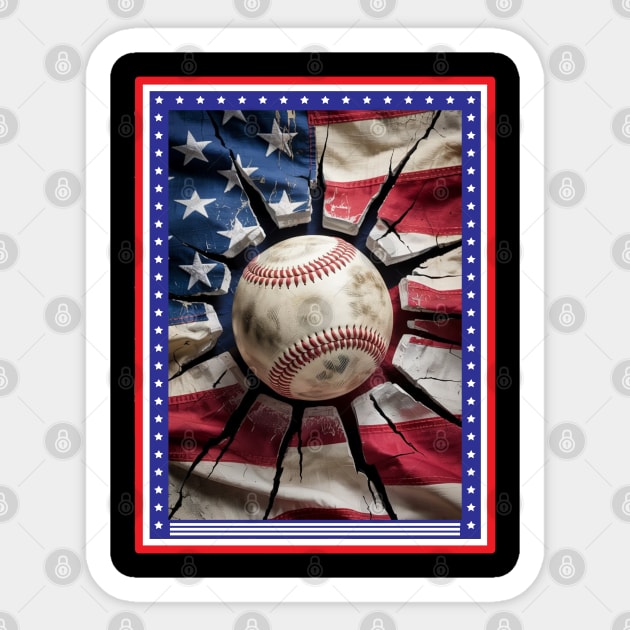 Patriotic Baseball 4th Of July USA American Flag Sticker by Creatifly Graphic Tees